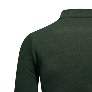 Pull à col zippé pour homme, vert foncé, manches longues, tricoté, col montant, poignets côtelés, décontracté, automne, maille unie - Product Image 4