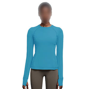 Haut de yoga et de fitness pour femme, léger, pour activités sportives en extérieur, à manches longues, dos ajusté, uni, sans couture, tendance - Product Image 1