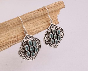 Pendientes de Plata de Ley 925 con Topacio Azul, Estilo Vintage, Gema de Topacio Azul Claro Genuino, Pendientes Colgantes Hechos a Mano, Venta al Por Mayor - Product Image 3