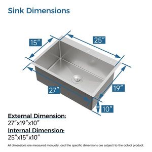 27\"x19\" Dark Gray Handmade Single Bowl Kitchen Sink Overmount with US Standard Drain <b>Hook</b> Unable to Ship This Week - Product Image 5