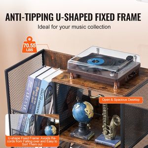 Soporte Giratorio de 3 Niveles para Instrumentos Musicales, Soporte para Tocadiscos con Soporte para Guitarra, Almacenamiento para 300 Álbumes, Mueble para Discos de Vinilo - Product Image 4