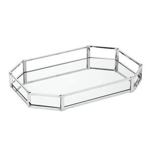 Elegant Octagonal Glass Decorative Tray <b>Gold</b> Metal Frame <b>Mirror</b> Vanity Jewelry Organizer Perfume Plate Wedding Home <b>Table</b> Decor - Product Image 2