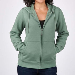 Sudadera con Capucha y Cremallera para Mujer, Verde Sólido, Corte Regular, Transpirable, Ecológica, Forrada, con Bordado Frontal, para Invierno - Product Image 1