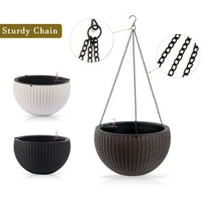 Grande Vaso Sospeso Autoirrigante da 13,4 Pollici Ispirato al Rattan, Resistente alla Decomposizione delle Radici, con Serbatoio d'Acqua, Accessorio per Cesti Sospesi - Product Image 2