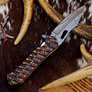 Navaja de Bolsillo Plegable de Acero de Damasco Hecha a Mano Personalizada, Hoja de Punta Caída de Alta Durabilidad, Garantía OEM de 3 Años, Mango Industrial - Product Image 5