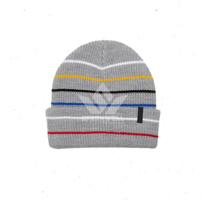 Gorro de Punto a Rayas Gris con Líneas Coloridas, Gorro de Invierno Unisex para Adultos, 56-58CM, Acrílico, Cálido, Estilo Casual - Product Image 3