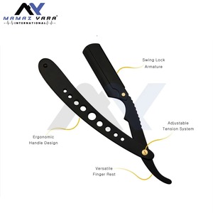 Rasoir de Barbier Professionnel Classique en Acier Inoxydable à Lame Droite, Shavette de Salon avec Verrouillage à Pivot, Noir Mat Signature pour le Rasage - Product Image 3