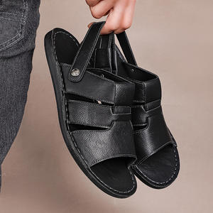 Sandales en cuir 2-en-1 pour hommes grandes tailles, été, semelle souple, antidérapantes, décontractées, pour la conduite, pantoufles d'extérieur, chaussures de plage - Product Image 2