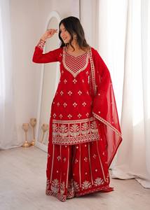 Nouvel ensemble haut en soie, palazzo et dupatta de créateur pour Diwali et les mariages – Infroissable, réversible, nouveau design 2026 - Product Image 2