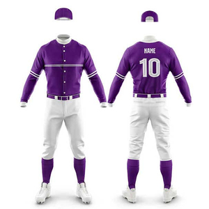Conjunto de uniforme de béisbol morado personalizado para hombre, pantalones de jersey de manga larga, gorra con nombre y número - Product Image 4