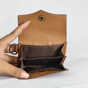 Monedero pequeño de cuero genuino hecho a mano, hermoso diseño de piel y patrón a cuadros marrón oscuro, carteras cortas multiusos para mujer - Product Image 2