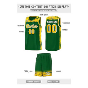 Ensemble de maillots de basket personnalisés vert et jaune, impression sublimée, débardeur et short en mesh respirant, uniforme d'équipe unisexe pour adultes, logo personnalisé - Product Image 2