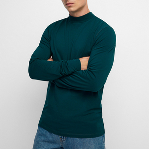T-shirt à col roulé à manches longues pour homme, vert foncé, tricoté, coupe ajustée, couleur unie, vêtement décontracté - Product Image 6