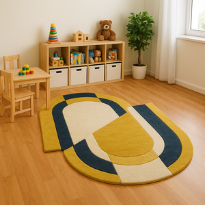 Tapis en laine tufté à la main de luxe sur mesure, couleur unie jaune, fabriqué à la main en Inde pour la maison et les pique-niques, adapté aux animaux domestiques, antidérapant - Product Image 2