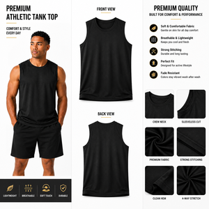 Men's Olive <b>Green</b> Sleeveless Tank Top O-Neck Quick Dry Breathable Casual Knitted Solid Color Polyester High Street Workout Shirt - Product Image 3