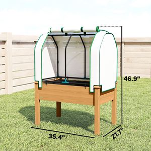 PE Greenhouse Cover 35 X 22 X 47 Inch Sand Outdoor Raised Garden Bed Planter <b>Box</b> for <b>Herbs</b> and Vegetables - Product Image 3