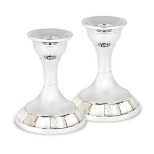 Latest Grey Silver Shabbat Kodesh Candle Holders Pair Modern Judaica Sabbath <b>Candlesticks</b> With Hebrew Letter Design Set For Home - Product Image 2