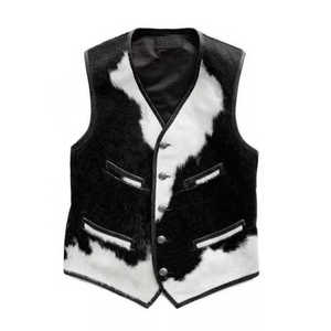 Zipro Industries 2026 Men's Black And <b>White</b> Animal Print Fur Vest V-Neck Single Breasted Casual Winter Outerwear With Pockets - Product Image 1