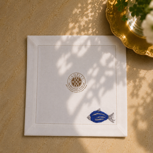 Handmade Square Playful Fish Embroidery 100% Natural <b>Linen</b> <b>Tablecloth</b> Brings Lively Ocean Touch to Dining and Entertaining - Product Image 1