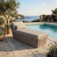 Chaise longue de luxe en rotin, lit de jour incurvé moderne pour extérieur, patio, jardin, avec coussins confortables, idéal pour hôtel, villa, salon