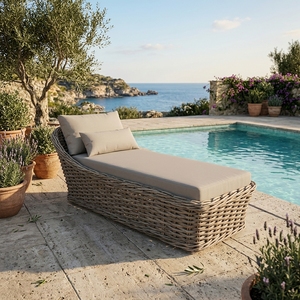 Tumbona de Ratán de Lujo para Exteriores, Cama Curva para Patio y Jardín, Chaise Longue con Cojines Cómodos - Product Image 3