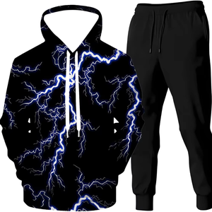 Conjunto Deportivo Sublimado con Estampado Eléctrico para Hombre, Sudadera con Capucha Negra y Pantalones, Ropa Deportiva Completa, Cómoda para Correr - Product Image 6