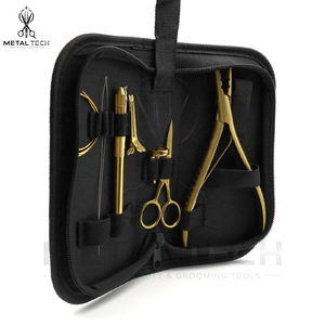 Kit d'outils professionnels légers pour extensions capillaires, qualité salon, prix de gros, pinces en acier inoxydable doré, ciseaux, support en laiton - Product Image 4