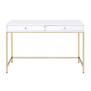 Scrivania Bianca Lucida e Oro con 2 Cassetti, Elegante Scrivania per Computer con Raffinati Dettagli Dorati - Product Image 3