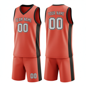 Conjunto de Uniforme de Baloncesto Sublimado Personalizado, Color Verde Azulado y Naranja, Cuello en V, Sin Mangas, Malla Transpirable, Ecológico, que Absorbe la Humedad - Product Image 6