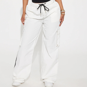 <b>Women's</b> <b>White</b> Windbreaker Pants Mid Waist Drawstring Regular Fit Full Length Formal Waterproof Eco-Friendly Winter Canvas - Product Image 2