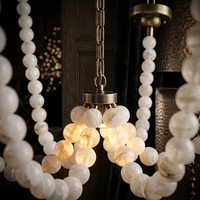 Pendentif ovale en laiton massif personnalisé avec chaîne en albâtre espagnol et télécommande, éclairage d'hôtel moderne et élégant pour espaces haut de gamme