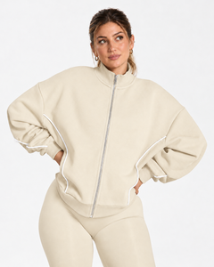 Wholesale <b>Women</b> Contrastline Zip <b>Jacket</b> Tracksuit Set Casual Two Piece Outfit Relaxed Fit Wide Leg Pants Matching Clothing - Product Image 3