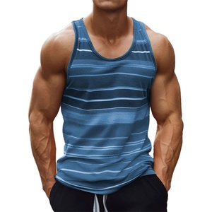 Camiseta sin mangas a rayas para hombre, cuello redondo, de secado rápido, deportiva, de poliéster tejido. - Product Image 4