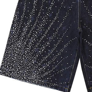 DISCOVER-IMPEX 2026 Pantalones Cortos de Mezclilla Azul Oscuro para Hombre con Pedrería, Degradado Brillante, Estilo Urbano - Product Image 4