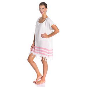 Copricostume da Donna in Cotone Turco 100%, Abito da Spiaggia a Maniche Corte con Orlo Frangiato, Morbido ed Elegante - Product Image 3