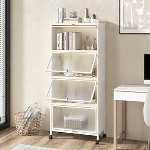 5 Tier White Rolling Microwave Stand with Flip Dust-Proof Doors 4 Casters & Brakes <b>Kitchen</b> <b>Storage</b> Rack - Product Image 2