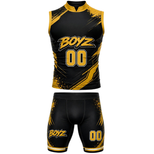 Ensemble Maillot et Short de Football 7v7 Sans Manches pour Adolescents – Col Montant, Personnalisable avec Nom et Numéro d'Équipe, Imprimé Rayures Sublimées - Product Image 1