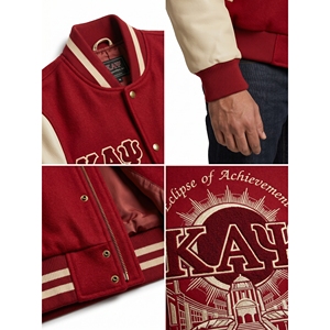 Chaqueta Varsity Premium Personalizada para Hombre, Talla 3XL, de Lana Melton con Mangas de Cuero, Bordada, Estilo Urbano, con Letras de Chenille, para Fraternidades - Product Image 4