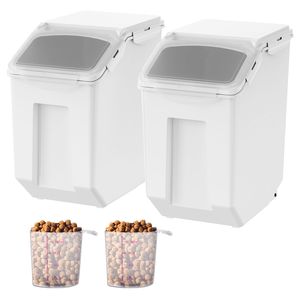 2 Contenitori Dispenser Ermetici da 15L con Ruote Attaccabili, 2 Misurini, Accessori per Animali Domestici, per Cibo per Cani, Set da 2 Pezzi - Product Image 1