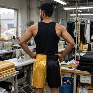 Shorts de boxe et de Muay Thai personnalisés 100% polyester satiné, taille élastique, respirants, séchage rapide, protection, imprimés par sublimation - Product Image 3