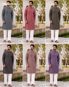 Kurta de hombre de rayón de alta calidad con trabajo de Chikankari Chiffli, de manga larga y completa, y conjunto de pijama de algodón. Colección de exportación india. - Product Image 5