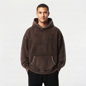 Trendy Men's Acid Wash Cotton Fleece Heavyweight <b>Hoodie</b> Custom <b>Rhinestone</b> <b>Hoodie</b> Winter Warm Casual Wear <b>Hoodie</b> For Men - Product Image 2