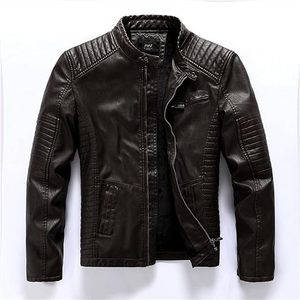 Chaqueta de Motociclista de Cuero PU Negra para Hombre, Cuello Alto, Cierre de Cremallera, Corte Regular, Color Sólido, para Otoño - Product Image 2