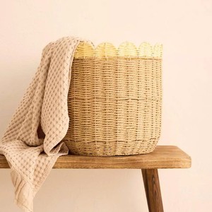 Premium Seagrass Round Scalloped Kids <b>Basket</b> Handmade <b>Toy</b> Organizer <b>Basket</b> For Nursery Room Home <b>Storage</b> And Interior Styling - Product Image 2
