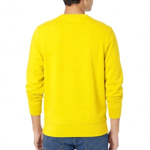 Plain Yellow Hooded <b>Sweatshirt</b> Men Long Sleeve Spandex/Polyester Pullover Casual Basic Solid Color Heavyweight <b>Fleece</b> Spring - Product Image 2