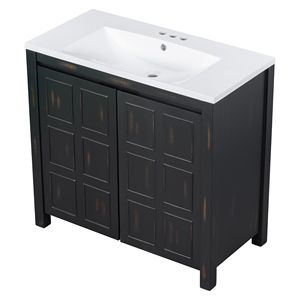 Mobile bagno retrò Espresso da 36 pollici con lavabo integrato e set di armadietti contenitore - Mobiletto bagno retrò Espresso - Product Image 3
