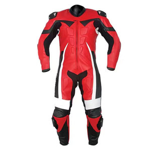 Combinaison de moto en cuir à manches longues pour homme, rouge, noir, blanc, blocs de couleur, coupe-vent, équipement de protection, une pièce, Salva Leather - Product Image 1