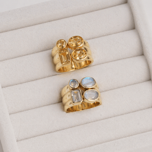 Rainbow Moonstone Multi Stone Statement <b>Ring</b> Gold Plated Sterling Silver <b>Brass</b> Handmade Designer Gemstone <b>Ring</b> For Women Gift - Product Image 4
