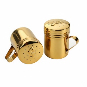 Golden Brass Salt And Pepper Shakers With Handle Small Kitchen Flour Dredger <b>Spice</b> Dispenser <b>Jar</b> For Restaurant And Home Use - Product Image 1