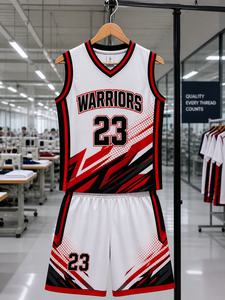 Camiseta y pantalones cortos de baloncesto Trendy Squad con gráficos abstractos de trazos de pincel en rojo, negro y blanco, perfectos para ropa deportiva de equipo - Product Image 5
